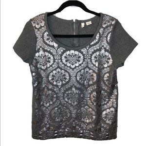 Anthropologie Moth gray silver damask grey top